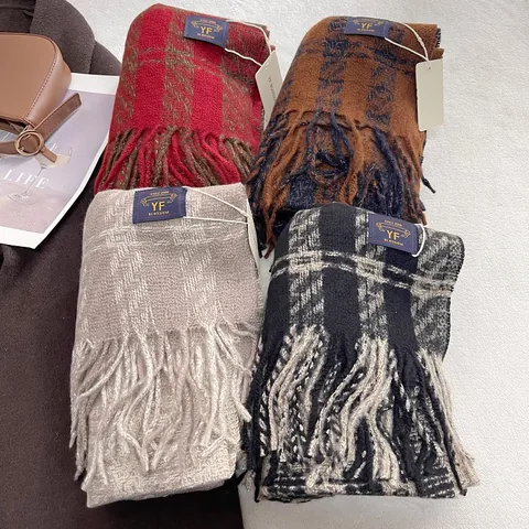 Vintage Ruitjes Kwastjes Sjaal Voor Dames Heren Winter Warm Verdikte Wolmix Raster Muffler Sjaal Kerstmis Wraps