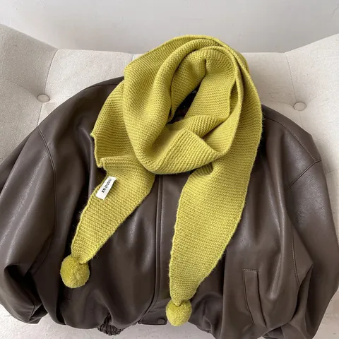 Women's Winter Warm Knitted Scarf With Pom Poms Cute Solid Color Thick Knit Neck Warmer For Students Ladies Soft Scarf