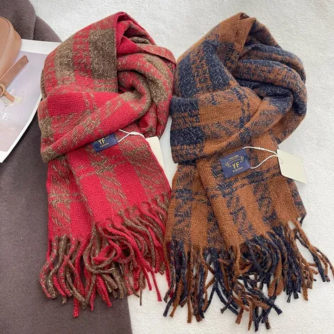 Vintage Ruitjes Kwastjes Sjaal Voor Dames Heren Winter Warm Verdikte Wolmix Raster Muffler Sjaal Kerstmis Wraps
