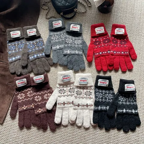 Guantes de Punto Fair Isle Vintage para Mujer Invierno Cálido Jacquard de Copo de Nieve Pantalla Táctil Mitones para Conducir