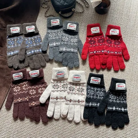Guantes de Punto Fair Isle Vintage para Mujer Invierno Cálido Jacquard de Copo de Nieve Pantalla Táctil Mitones para Conducir