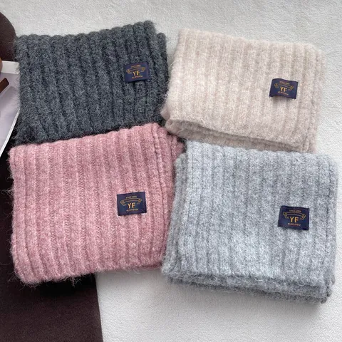 Sciarpa a Maglia Invernale da Donna Calda Spessa in Filato di Lana a Costine Tinta Unita Versatile per Esterno Unisex