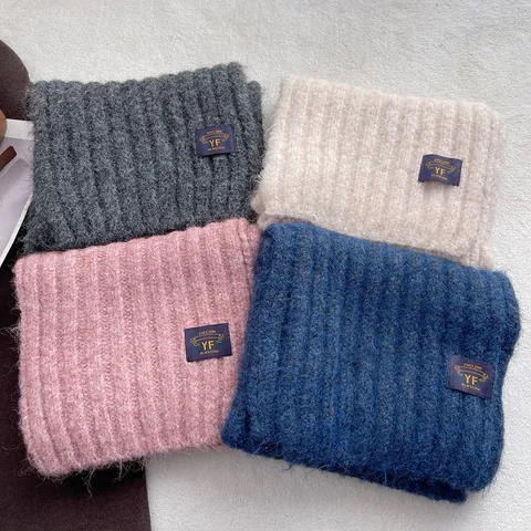 Sciarpa a Maglia Invernale da Donna Calda Spessa in Filato di Lana a Costine Tinta Unita Versatile per Esterno Unisex