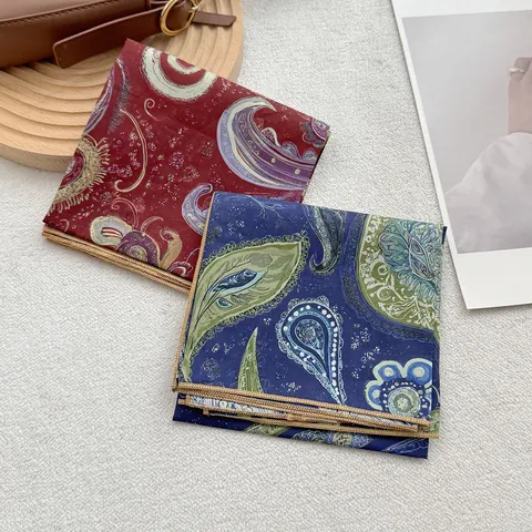 Carré de Soie en Satin Cachemire Vintage pour Femmes Protection du Cou Fin Bandeau Imprimé Petit Foulard Accessoire