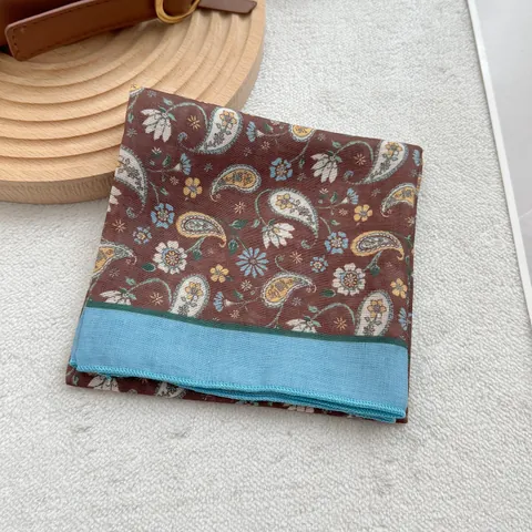 Vintage Paisley Floral Print Square Scarf For Women Cotton Blend Satin Texture Neck Scarf Fashion Bag Decorative Head Scarf Hair Scarf