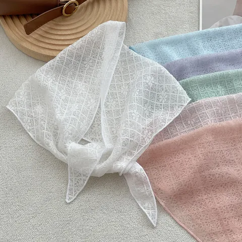 Korean Style Women's Lace Triangle Scarf Summer Thin Floral Hollow Out Headscarf Versatile Hair Band Neck Scarf Hair Accessory