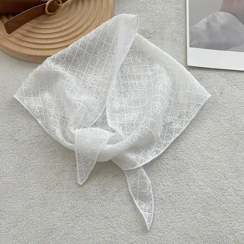 Korean Style Women's Lace Triangle Scarf Summer Thin Floral Hollow Out Headscarf Versatile Hair Band Neck Scarf Hair Accessory