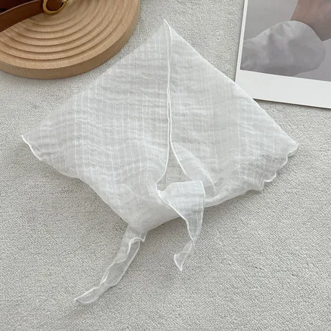 Women Vintage Crinkle Triangle Scarf Breathable Polyester Hair Kerchief With Wavy Edge For Travel Photography Daily Accessories