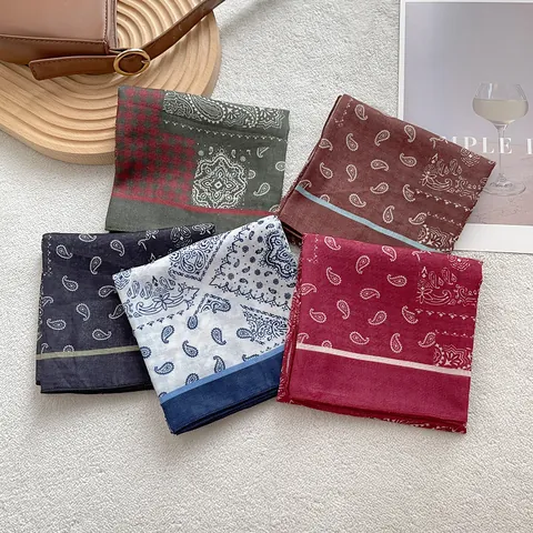 Japanese Retro Paisley Square Scarf For Women Vintage Cotton Satin Feel Versatile Neck Scarf Hair Bandana For Travel Decoration Accessories