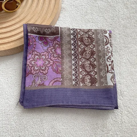 Vintage Paisley Floral Printed Cotton Square Scarf For Women Literary Satin Silk Like Headscarf Neck Handbag Wrap Scarf