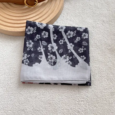 Carré de Coton Pur Motif Floral Pour Femmes Vintage Hibiscus Imprimé Bandana Respirant Petit Foulard Accessoire