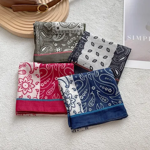 Foulard Quadrato in Cotone con Stampa Paisley Vintage per Donna Motivo Floreale Retro Fascia per Capelli Versatile Sciarpa da Viaggio