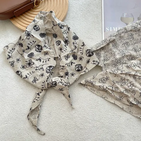 Γυναικείο Vintage 100% Λινό Τριγωνικό Μαντήλι Με Λουλούδια Bandana Ρετρό Μαντήλι Κεφαλής Λεπτό Άνοιξη Καλοκαίρι Φθινόπωρο
