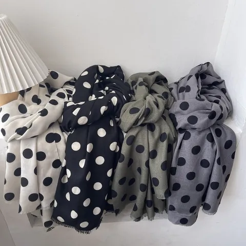 Vintage French Style Polka Dot Scarf For Women Elegant Polyester Blend Printed Warm Shawl For Spring Autumn Winter