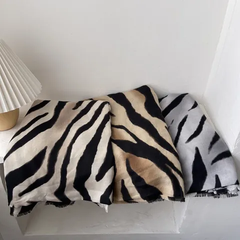 Women Zebra Animal Print Scarf Soft Wool Blend Thick Warm Shawl With Tassels Fall Winter Fashion Chic Long Scarf Wrap