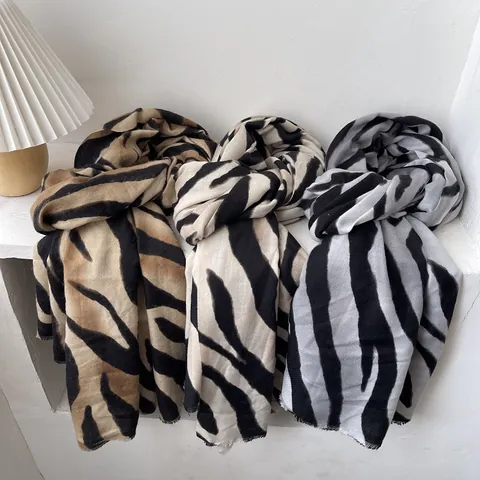 Women Zebra Animal Print Scarf Soft Wool Blend Thick Warm Shawl With Tassels Fall Winter Fashion Chic Long Scarf Wrap