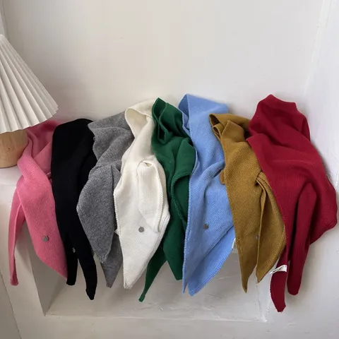 Women Korean Style 50% Wool Knit Triangle Scarf Solid Color Shawl Autumn Winter Versatile Wrap Neck Warmer For Ladies