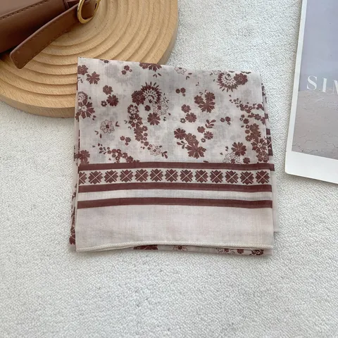 Vintage Floral Cotton Blend Square Scarf For Women Lightweight Satin Neck Scarf Fashion Paisley Head Scarf Handbag Accessory