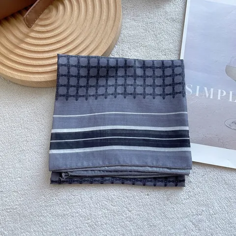 Vintage Geometric Print Satin Square Scarf Women Striped Border Cotton Blend Neckerchief Office Bag Wrap Waist Accessory