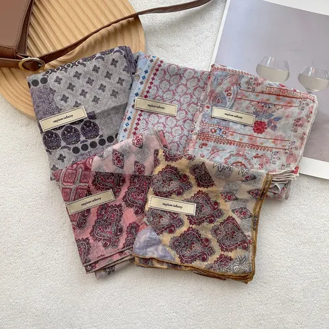 Pañuelo Cuadrado Bohemio Vintage Con Estampados Paisley Bufanda Decorativa Tacto Satén Para Mujer Accesorios de Moda