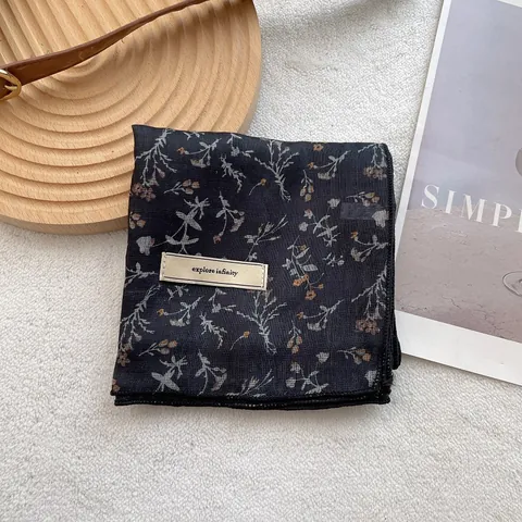Vintage Floral Cotton Blend Square Scarf For Women Lightweight Breathable Decorative Headband Retro Pastoral Neck Scarf Literary Neckerchief Accessory