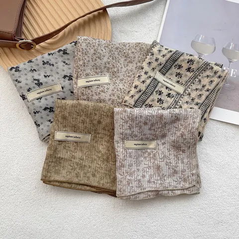 Foulard Carré Imprimé Floral Vintage Bandana en Coton Léger Foulard de Cou Élégant Pour Femme Accessoire de Mode