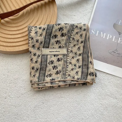 Foulard Carré Imprimé Floral Vintage Bandana en Coton Léger Foulard de Cou Élégant Pour Femme Accessoire de Mode