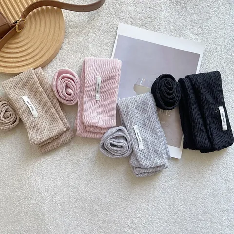 Vintage Korean Style Women Knit Blend Skinny Scarf With 3D Rose Flower Handmade Label Solid Color Decorative Neck Tie
