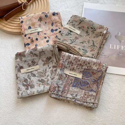 Pañuelo Cuadrado de Algodón con Estampado Artístico Vintage para Mujer Diseño Floral de Cachemira Bufanda de Cuello Accesorio de Moda para Diario
