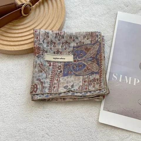 Pañuelo Cuadrado de Algodón con Estampado Artístico Vintage para Mujer Diseño Floral de Cachemira Bufanda de Cuello Accesorio de Moda para Diario