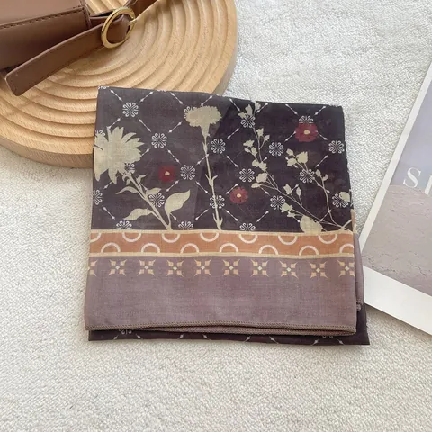 Pañuelo Cuadrado de Algodón y Lino Vintage con Flores para Mujer Pañuelo Decorativo para el Cuello Efecto Satén Patrón Botánico Geométrico