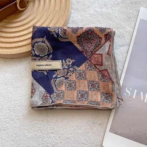 French Vintage Floral Cotton Square Scarf For Women Breathable Soft Bandana Headscarf Bohemian Paisley Print Neck Scarf Accessories