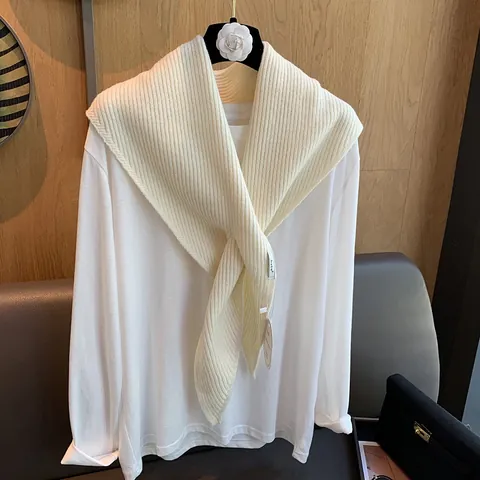 Women Solid Color Knit Triangle Shawl Cape Ribbed Warm Neck Scarf Elegant Korean Style Versatile Fashion Wrap For Autumn