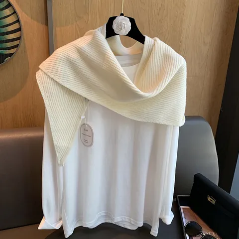 Women Solid Color Knit Triangle Shawl Cape Ribbed Warm Neck Scarf Elegant Korean Style Versatile Fashion Wrap For Autumn