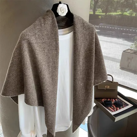 Bufanda triangular 100% lana para mujer Estilo coreano Color sólido Rayas Chal de punto cálido Otoño Invierno Accesorio de moda