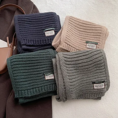 Women's Winter Thick Warm Wool Blend Knit Scarf Soft Ribbed Solid Color Long Neck Warmer Shawl For Students Daily Wear