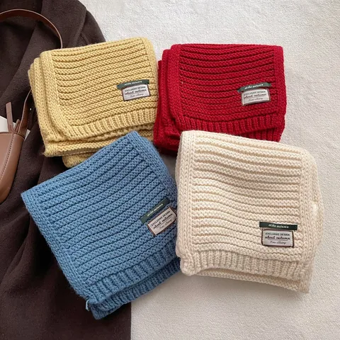 Women's Winter Thick Warm Wool Blend Knit Scarf Soft Ribbed Solid Color Long Neck Warmer Shawl For Students Daily Wear