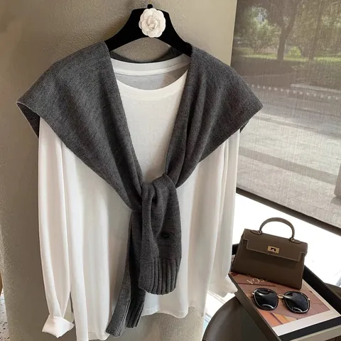 Elegante Scialle in Misto Lana Lavorato a Maglia per Donna Tinta Unita Spacco Caldo Avvolgente per Autunno Inverno Quotidiano Moda Mantellina