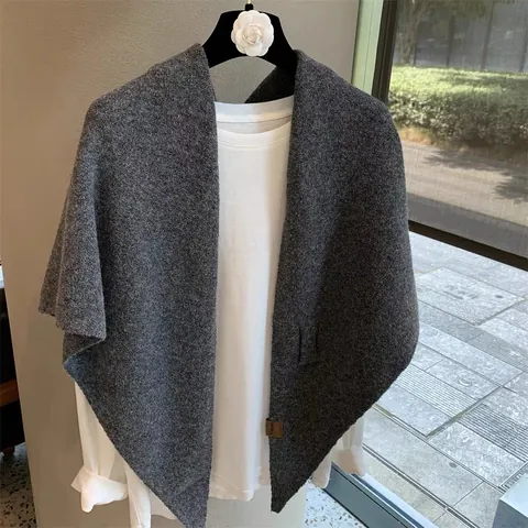 Elegant Women Knitted Shawl Wrap Solid Color Polyester Soft Pashmina Scarf Versatile Warm Shoulder Wrap Outerwear Poncho