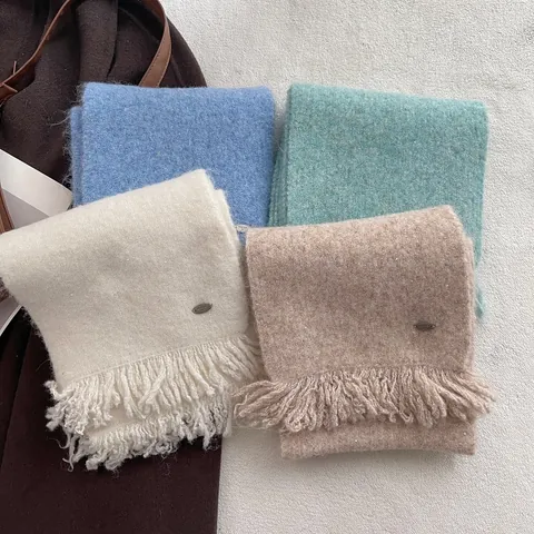 Women's Winter Wool Blend Knitted Scarf With Tassels And Sequins Thick Warm Soft Wrap With Metal Tag Fashion Scarf Gift