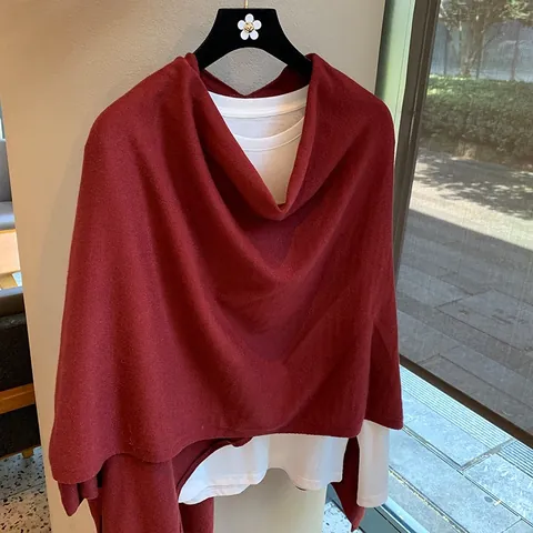 Mujer Elegante Poncho de Punto Chal Asimétrico Suave Envolvente Capa Color Sólido Cálido Holgado Ropa de Abrigo para Otoño Invierno