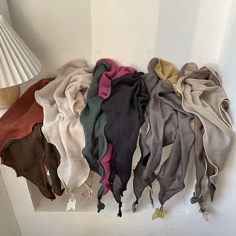 Bufanda de Lino y Algodón Vintage para Mujer Chal de Doble Cara con Bloques de Color y Colgante de Mariposa Hoja Elegante y Suave