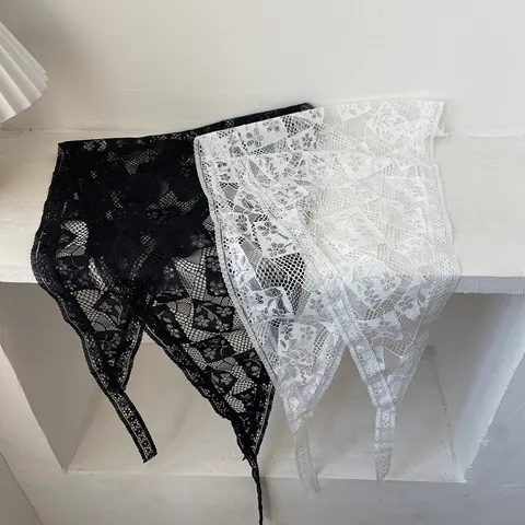 Women Floral Lace Triangle Headscarf Vintage Pastoral Cotton Embroidery Hair Band For Seaside Vacation Hair Accessories