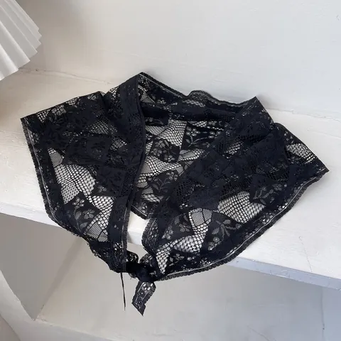 Women Floral Lace Triangle Headscarf Vintage Pastoral Cotton Embroidery Hair Band For Seaside Vacation Hair Accessories
