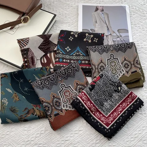 Vintage Paisley Druck Baumwolle Vierecktuch Für Damen Weich Atmungsaktiv Reitersport Muster Halstuch Elegant Mode Accessoire