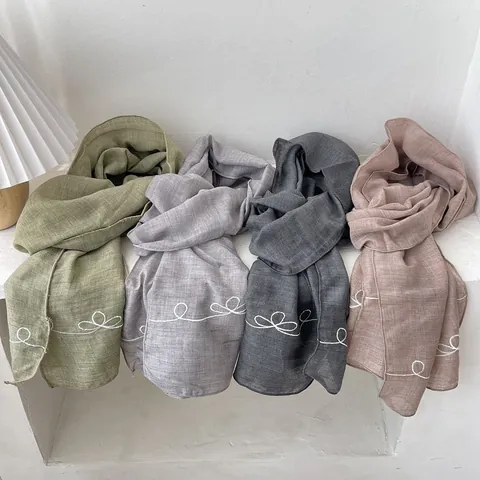 Women Retro Voile Scarf Lightweight Sun Protection Long Scarf With Embroidery Vintage Literary Thin Shawl For Spring Summer
