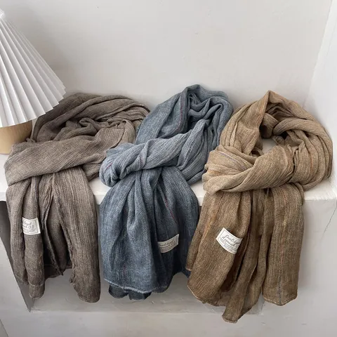 Dames Vintage Katoen Linnen Textuur Sjaal Zacht Effen Kleur Lange Omslagdoek Lichtgewicht Veelzijdig Mori Stijl Wikkel Voor Lente Herfst