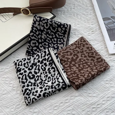 Vintage Silk Blend Square Scarf For Women Retro Leopard Polka Dot Paisley Striped Print Decorative Hair Band Neck Scarf