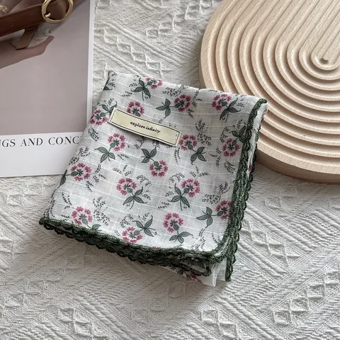 Vintage Baumwolle Leinen Blumen Paisley Viereckiges Tuch Damen Retro Pastoral Spitzenkante Bandana Haarschmuck Kopftuch