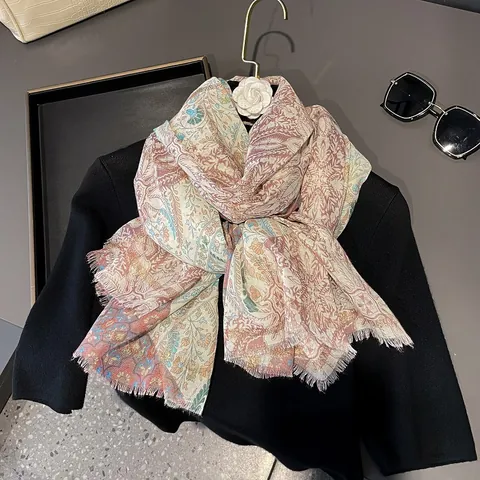 Bufanda Vintage Con Estampado Floral Paisley Para Mujer Chal Boho Hilo de Bali Con Flecos Metálicos Para Viaje Playa